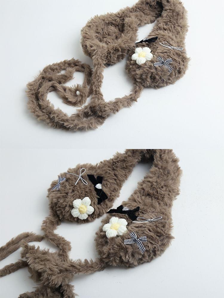 Crochet Flower Bow Fluffy Earmuffs Product Image