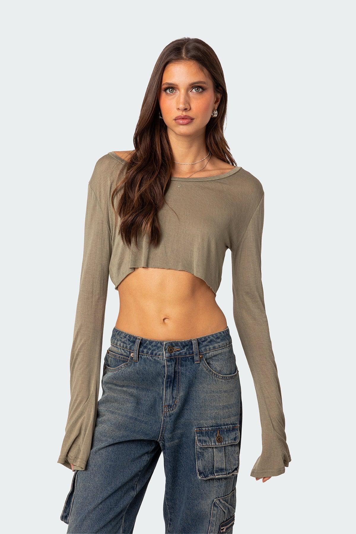 Edikted Women's Sheer Raw Hem Crop Top Product Image