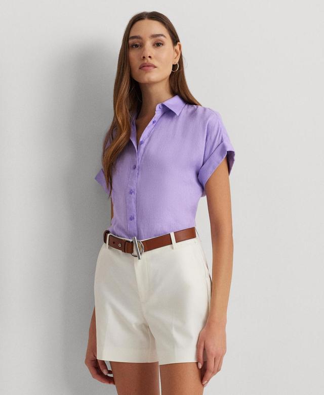 Lauren Ralph Lauren Linen Point Collar Short Dolman Sleeve Shirt Product Image