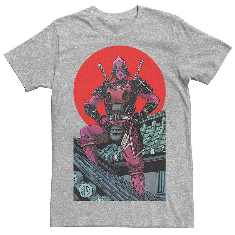 Mens Marvels Deadpool Samurai Sunset Poster Tee Athletic Grey Product Image