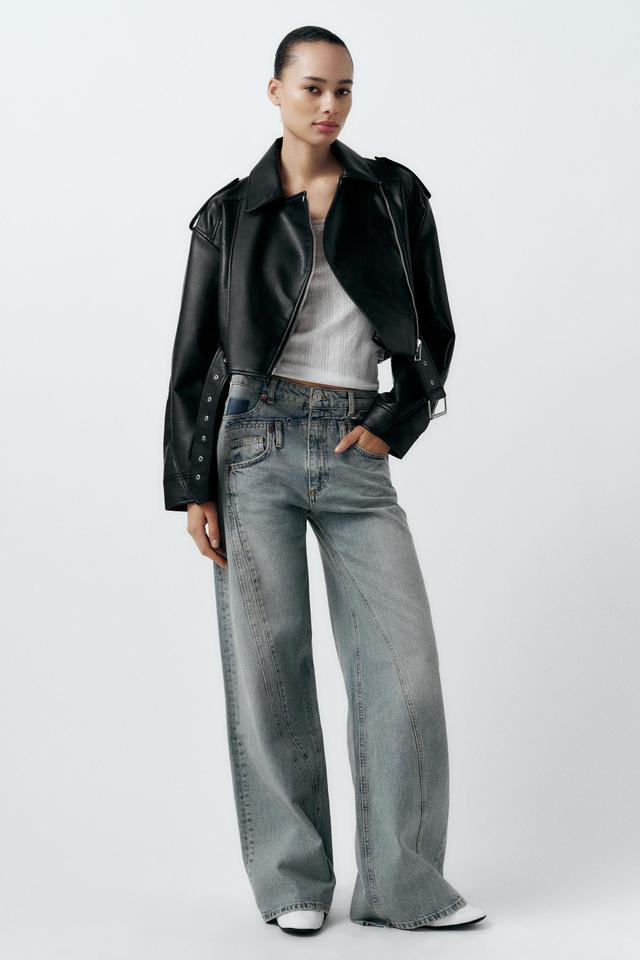 FAUX LEATHER CROP BIKER JACKET Product Image