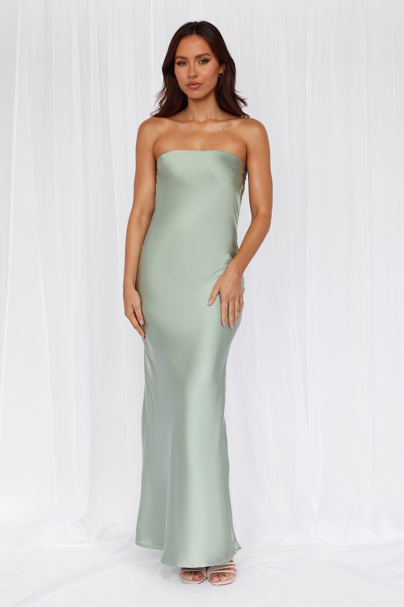 HELLO MOLLY The Felicity Strapless Satin Maxi Dress Sage Product Image