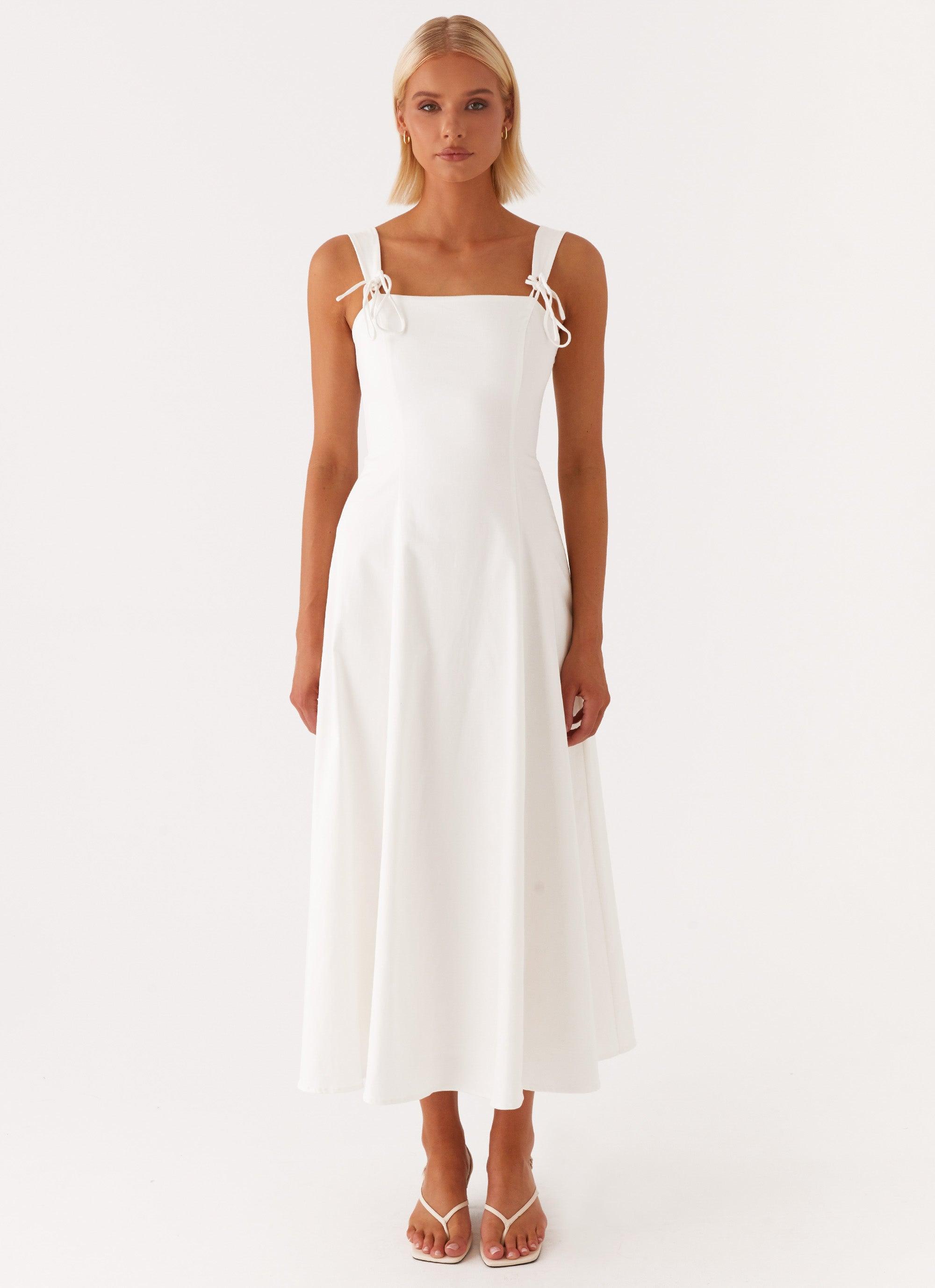 Jamaya Tie Midi Dress - White Product Image