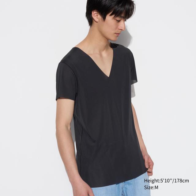 Mens Airism Anti-Odor Mesh V-Neck T-Shirt with Deodorizing Black 2XL UNIQLO US Product Image