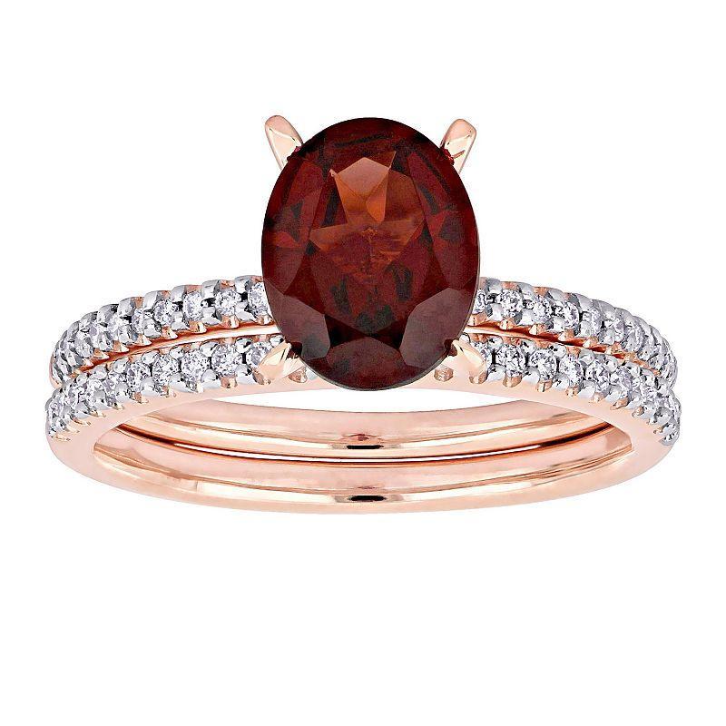 Stella Grace 14k Rose Gold Oval Garnet & 1/4 Carat T.W. Diamond Engagement Ring Set, Womens Red Product Image