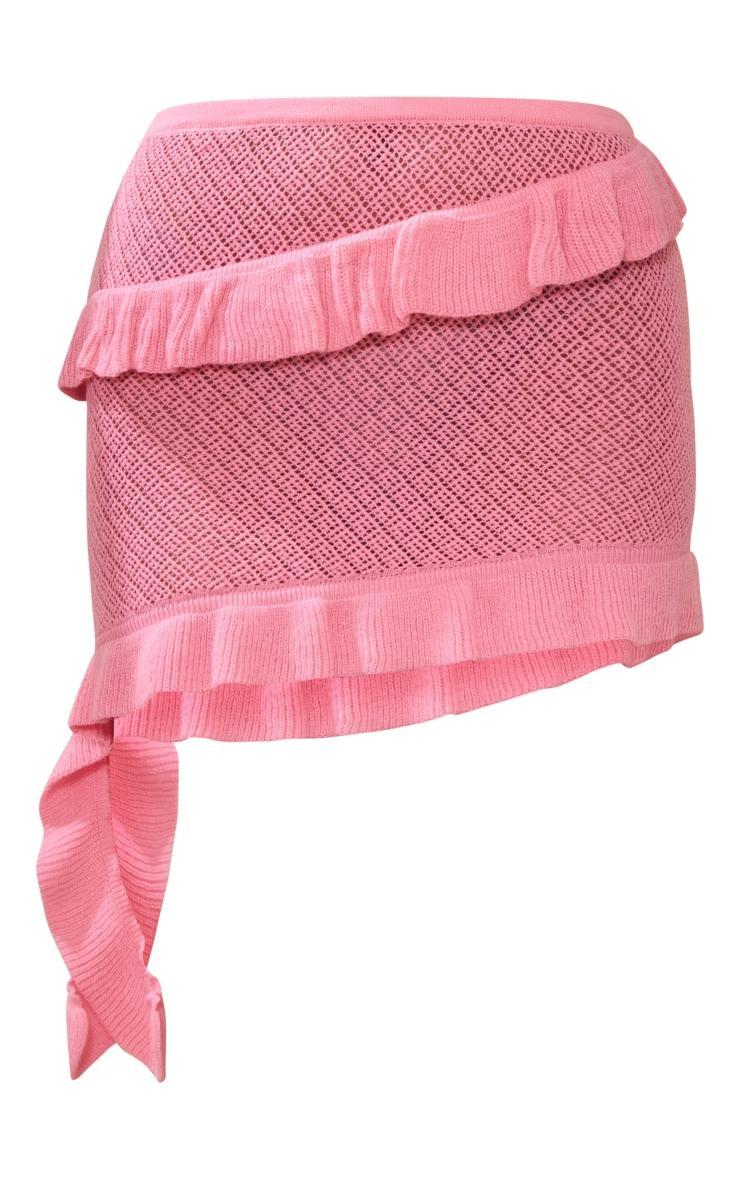 Pink Crontrast Stitch Frill Edge Knit Skirt Product Image