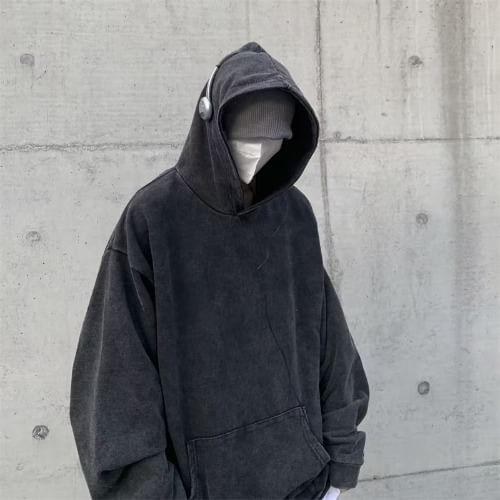 Long-Sleeve Plain Washed Hoodie Product Image