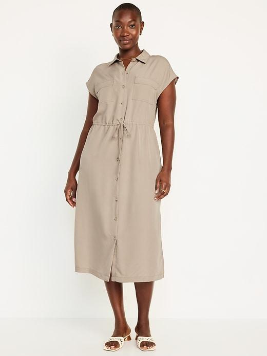 Waist-Defined Utility Midi Shirt Dress Product Image