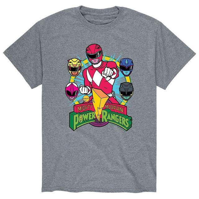 Mens Power Rangers Red Ranger Faces Tee Athletic Grey Product Image