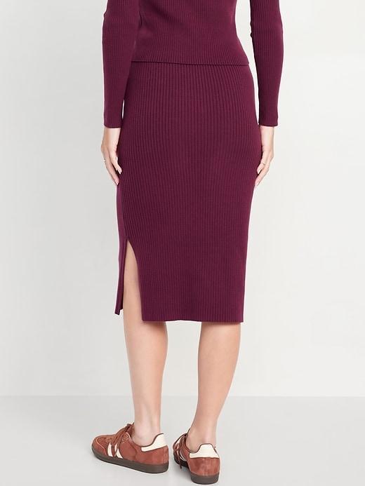 High-Waisted Ribbed Midi Skirt Product Image