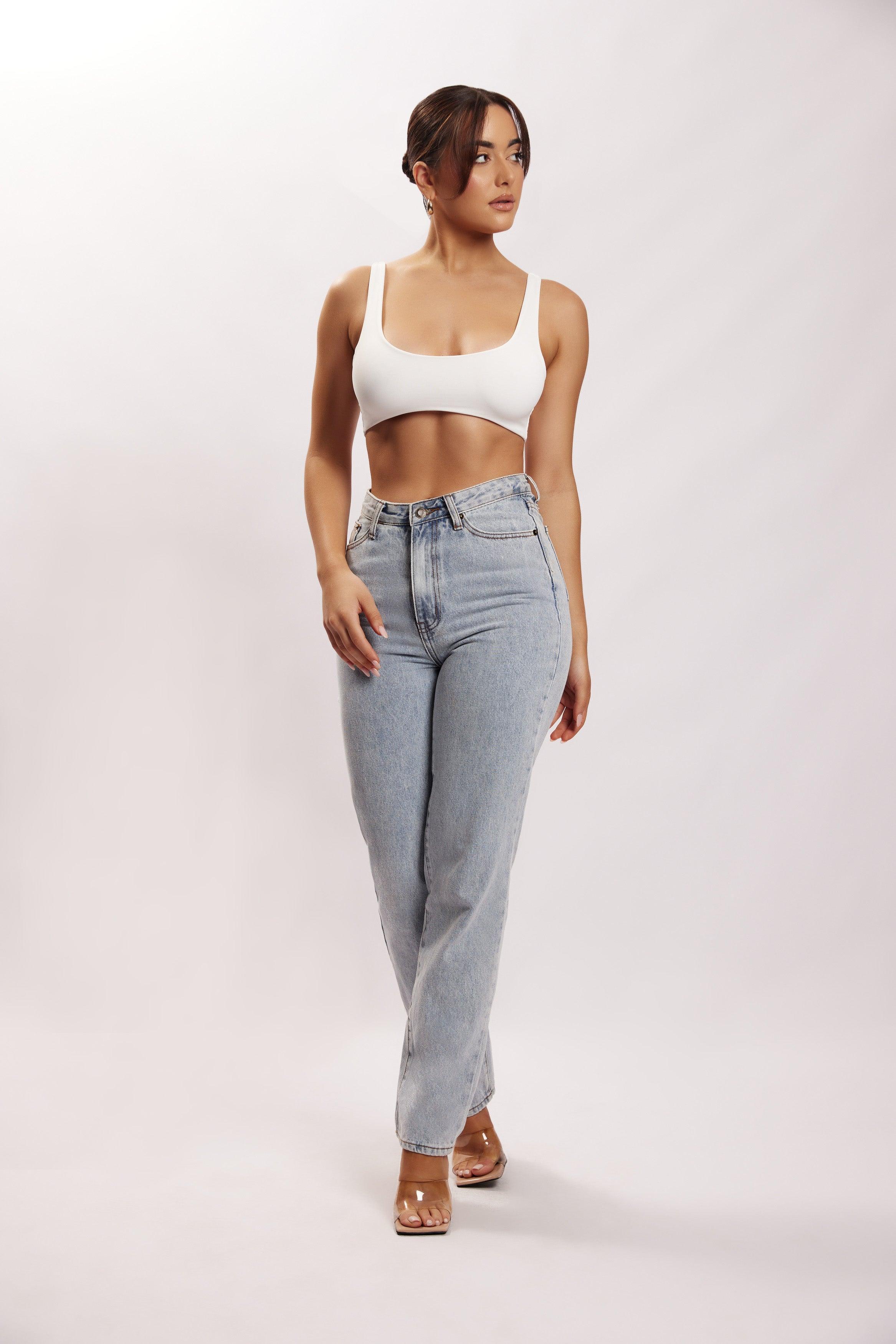 Jemma Scoop Neck Super Crop Top - White Product Image