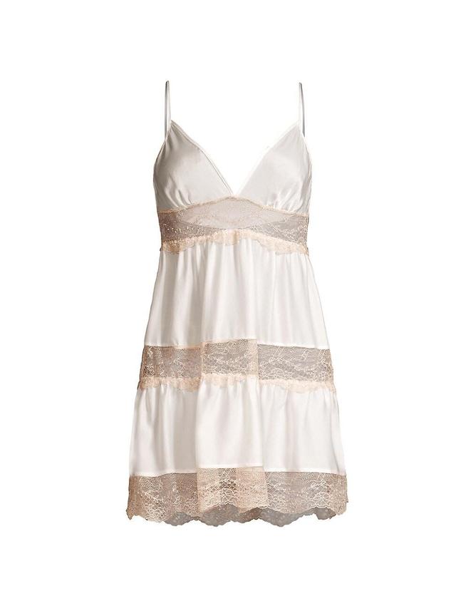 Womens Tiered Lace-Trim Silk Slip Product Image