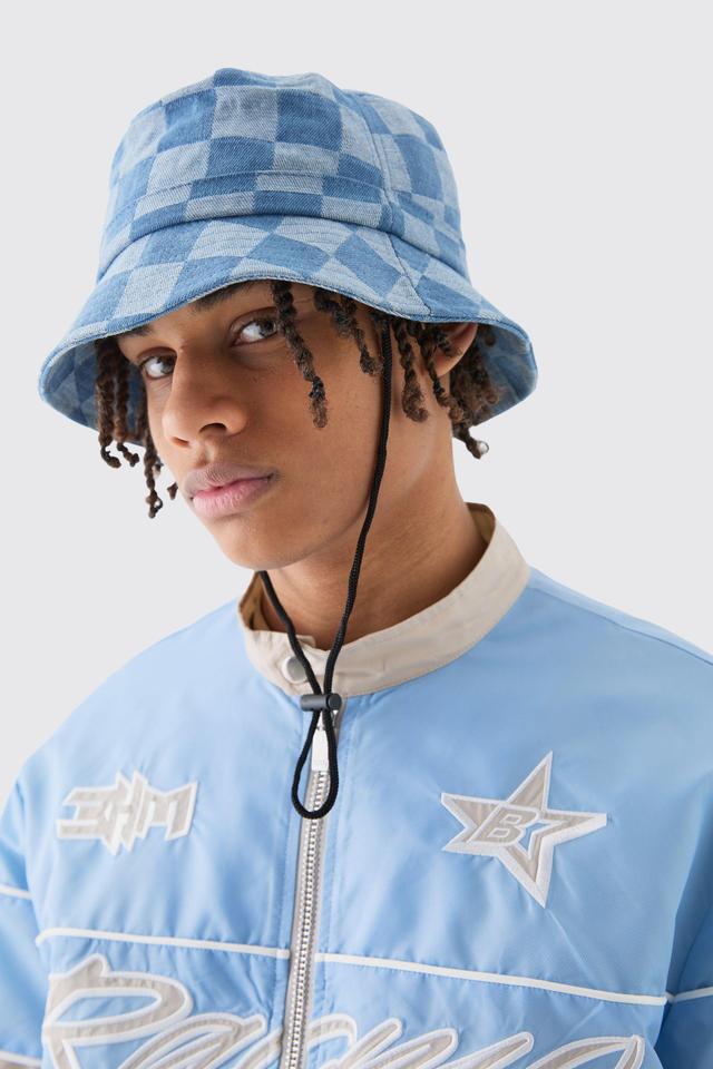 Checkerboard Bucket Hat In Blue | boohooMAN USA Product Image