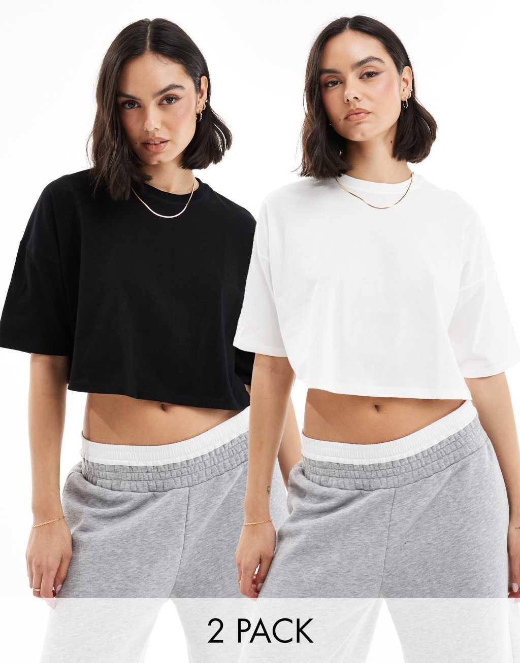 Miss Selfridge 2 pack cropped tee in black and white product image