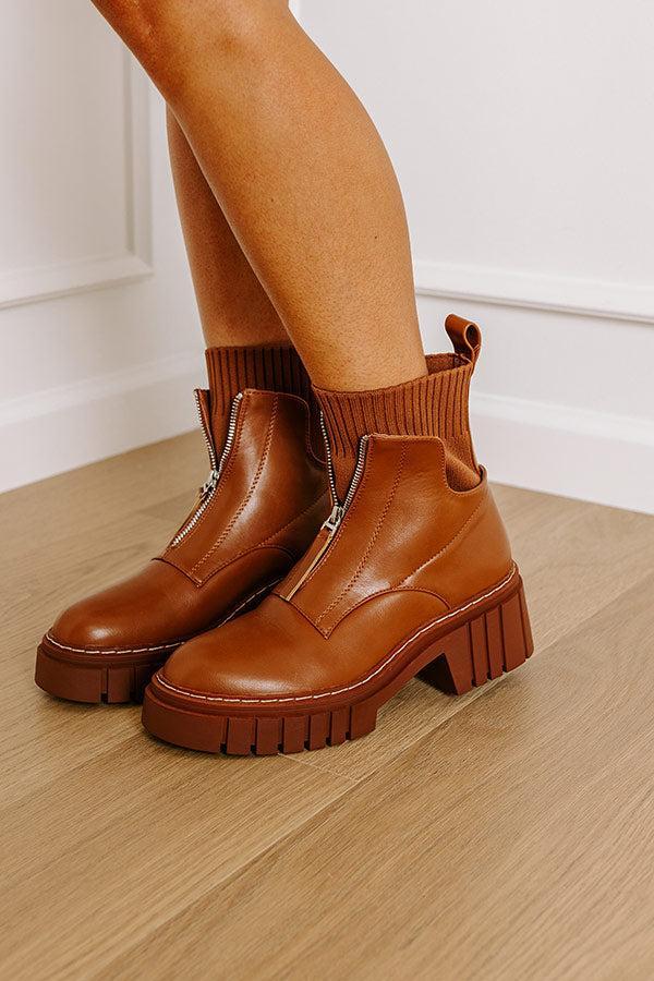 The Ashley Faux Leather Boot In Brown Product Image