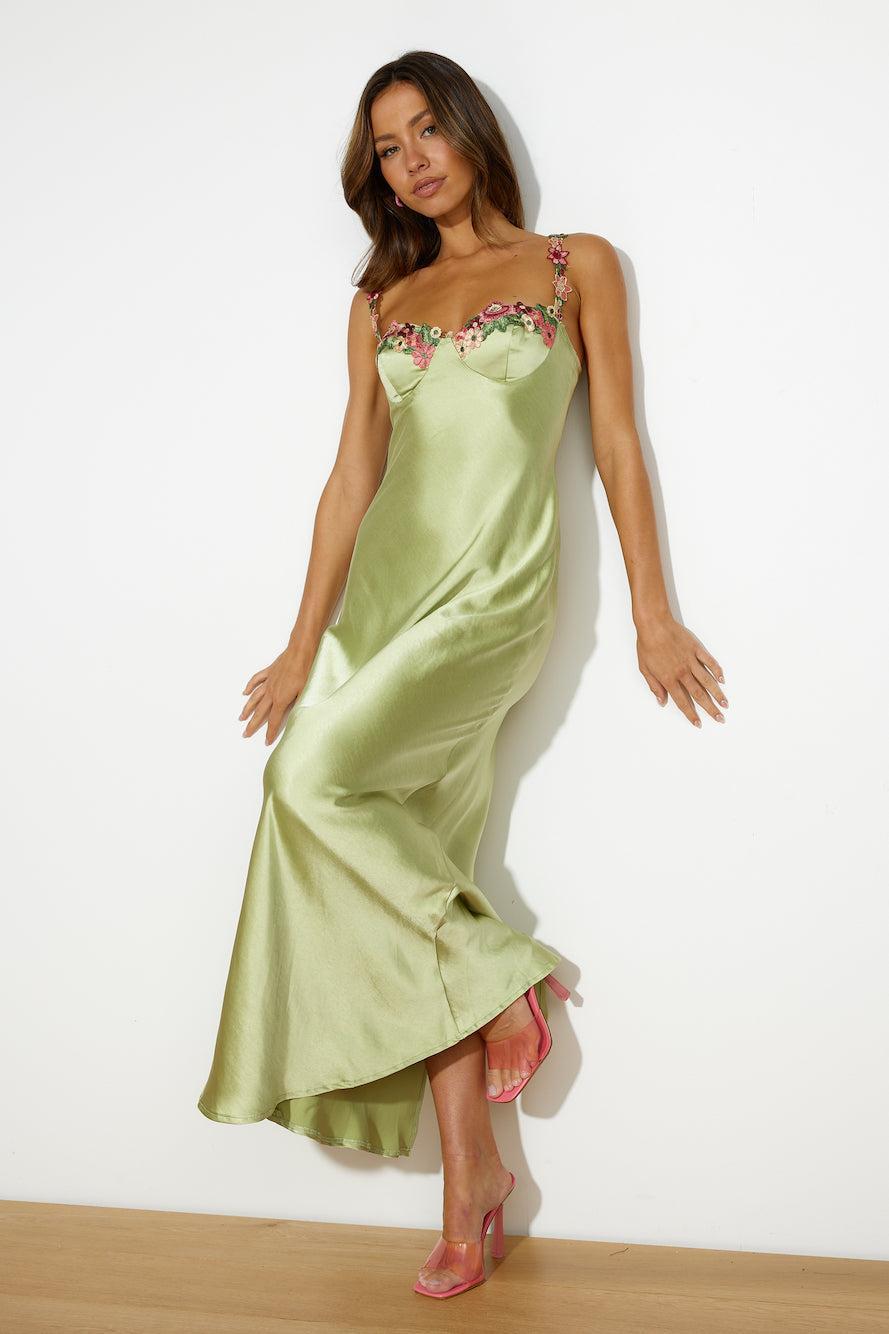 Flower Chains Satin Maxi Dress Green product image