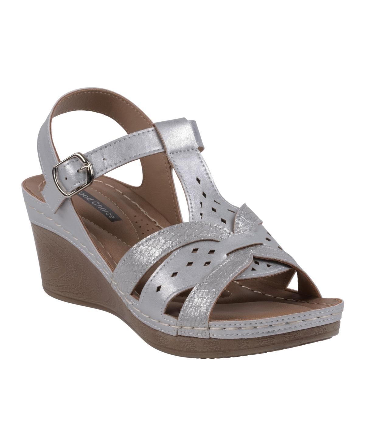 Gc Shoes Womens Darry Perforated T-Strap Slingback Wedge Sandals Product Image