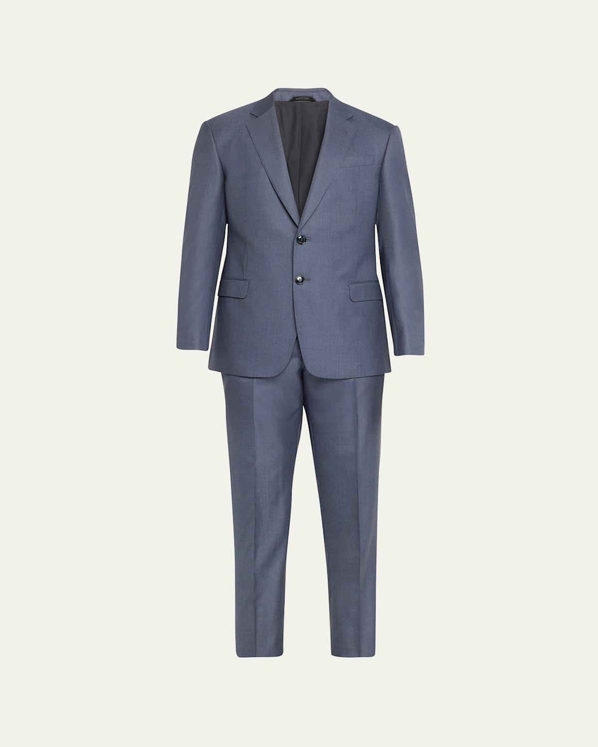 Mens Textured Wool-Silk Solid Classic Fit Suit Product Image