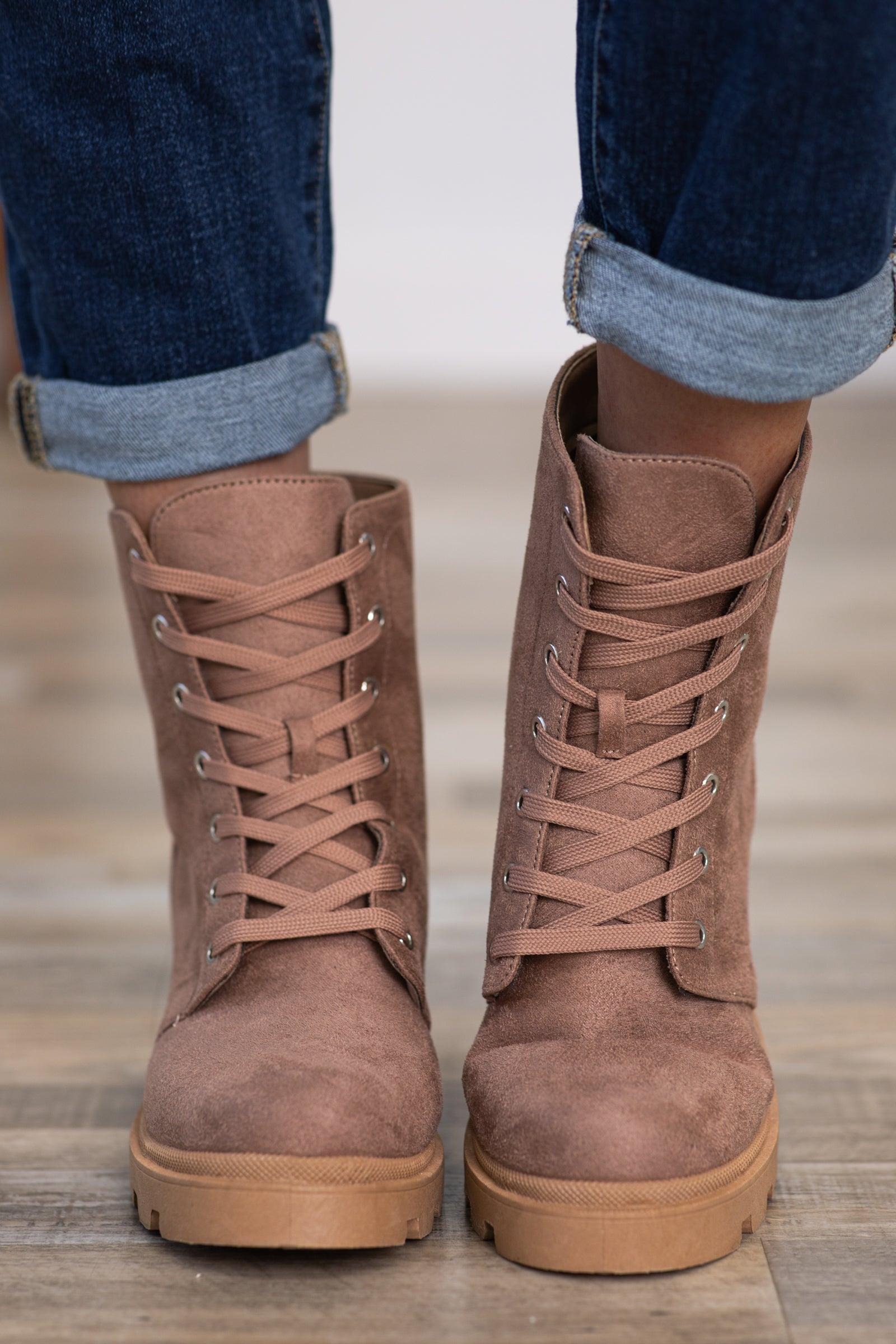 Mocha Lug Sole Lace Up Boots Product Image