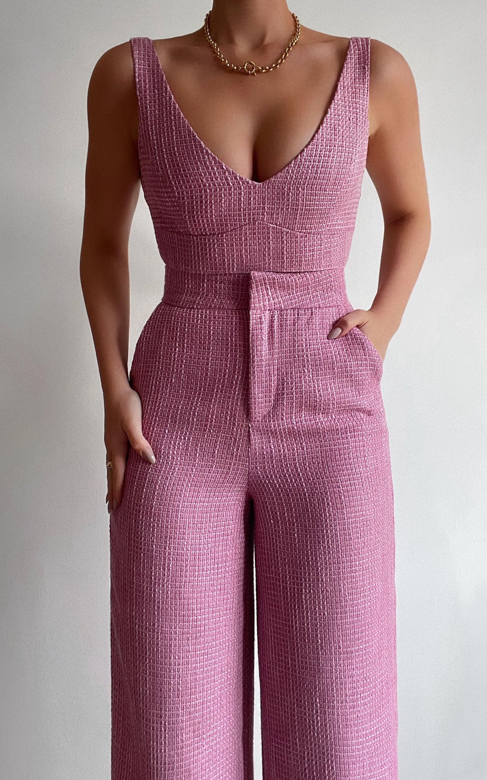 Adelaide Two Piece Set - Crop Top and Wide Leg Pants Set in Pink Product Image