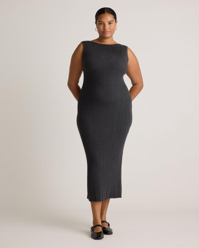 Lightweight Cotton Cashmere Ribbed Sleeveless Midi Dress Product Image