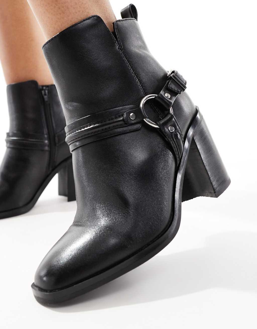 ALDO Catasetum harness block heel ankle boots in black leather Product Image