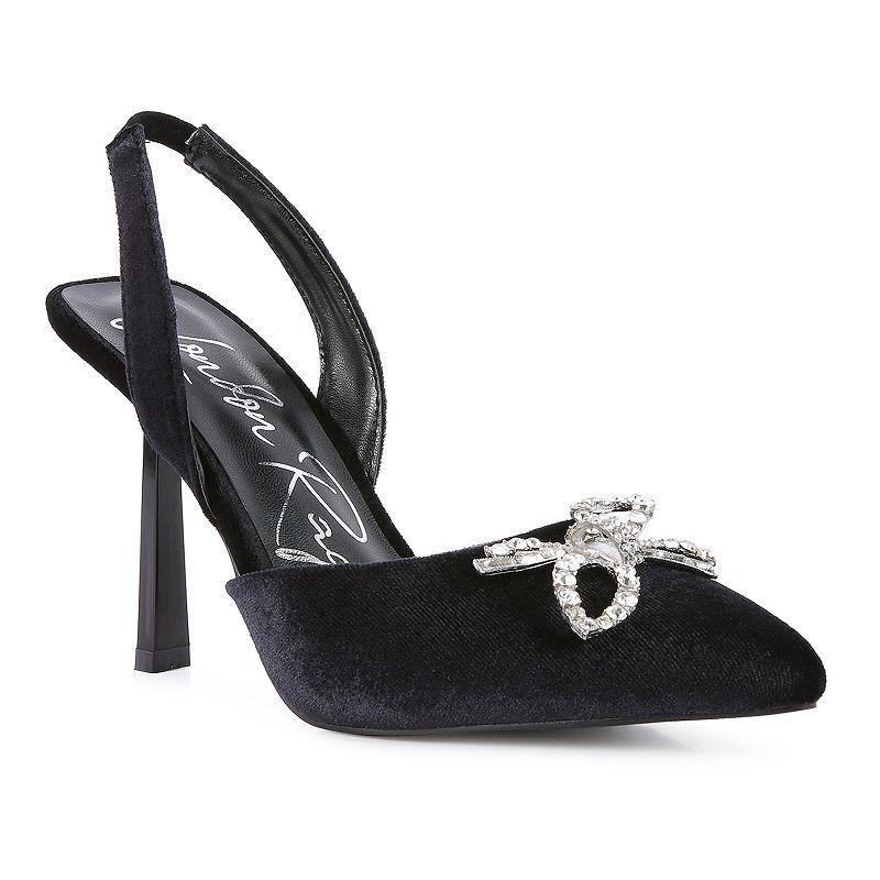 London Rag Firebird Velvet Embellished Slingback Heels, Womens Black Product Image