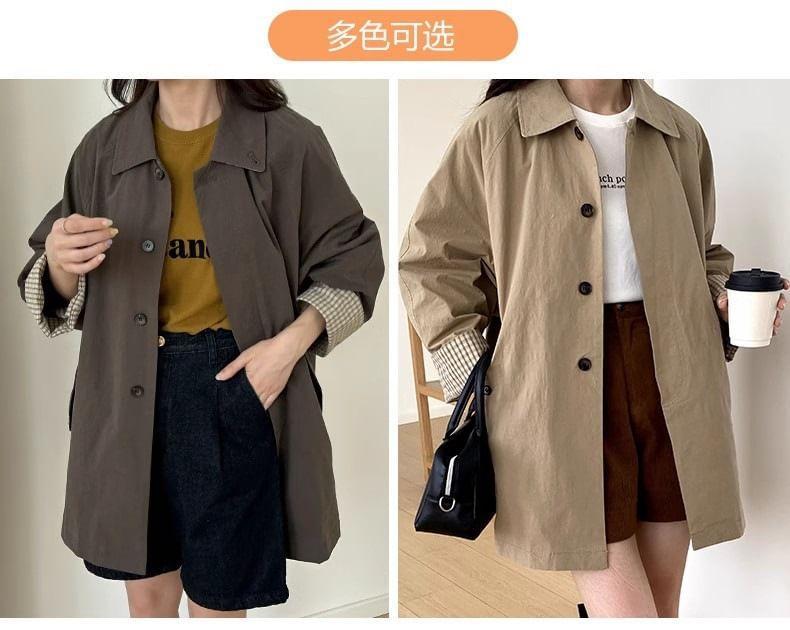 Collared Plain Button Trench Jacket Product Image