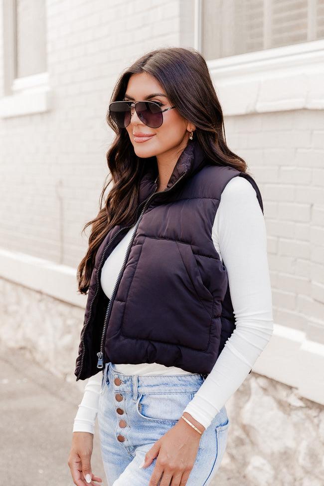 Sights To See Black Cropped Puffer Vest Product Image