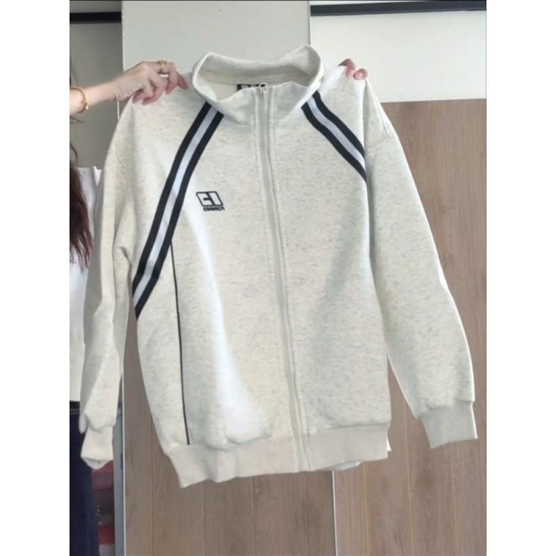 Striped Print Zip-Up Tracksuit Jacket Product Image