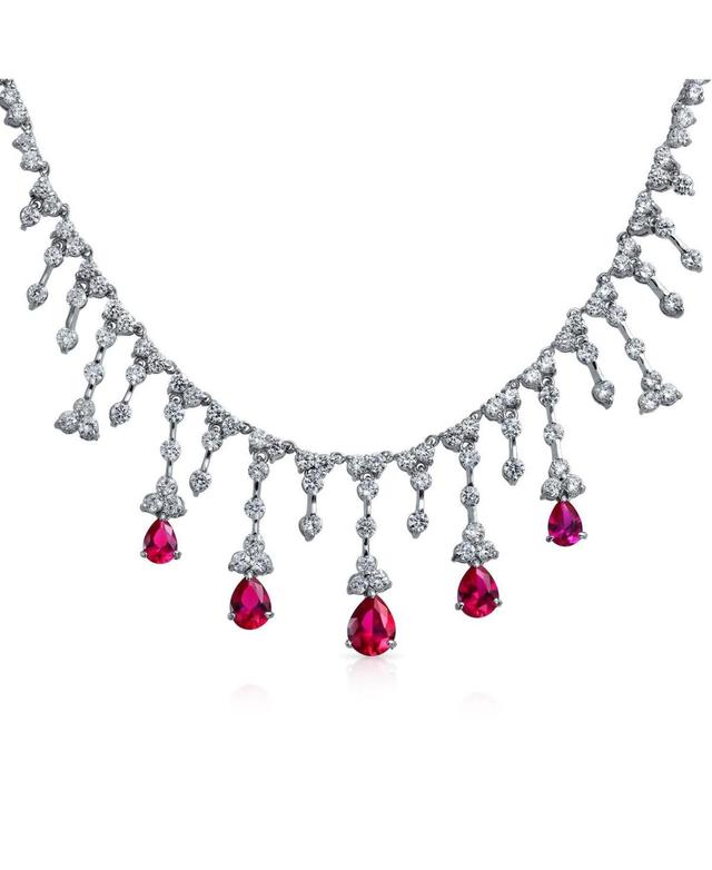 Bling Jewelry Fashion Red Cz Teardrop Red Statement Necklace For Women Brass Product Image