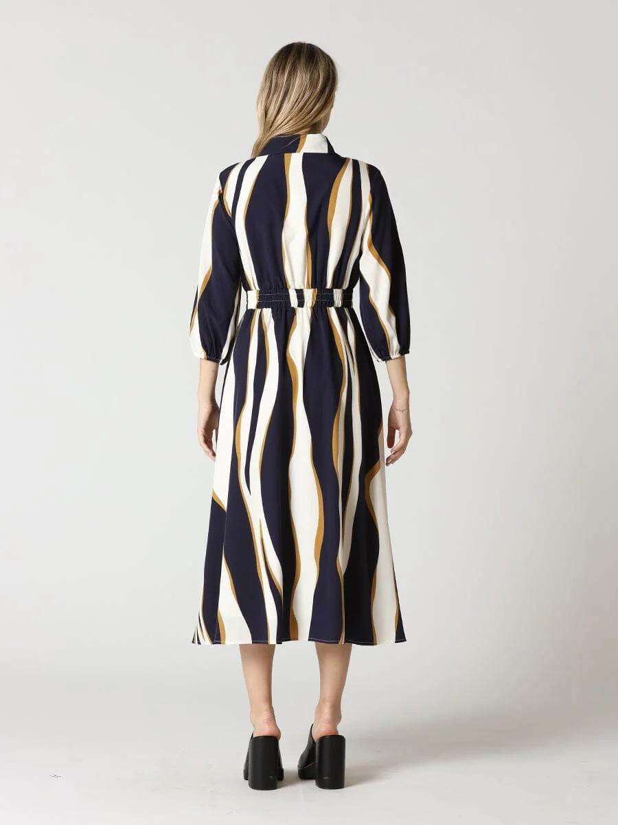 Wavy Abstract Front Button Down Shirt Dress Product Image