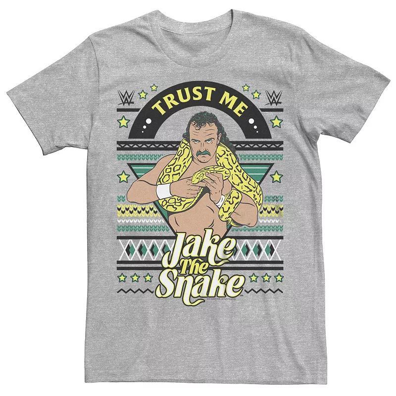 Mens WWE Jake The Snake Christmas Sweater Graphic Tee Athletic Grey Product Image