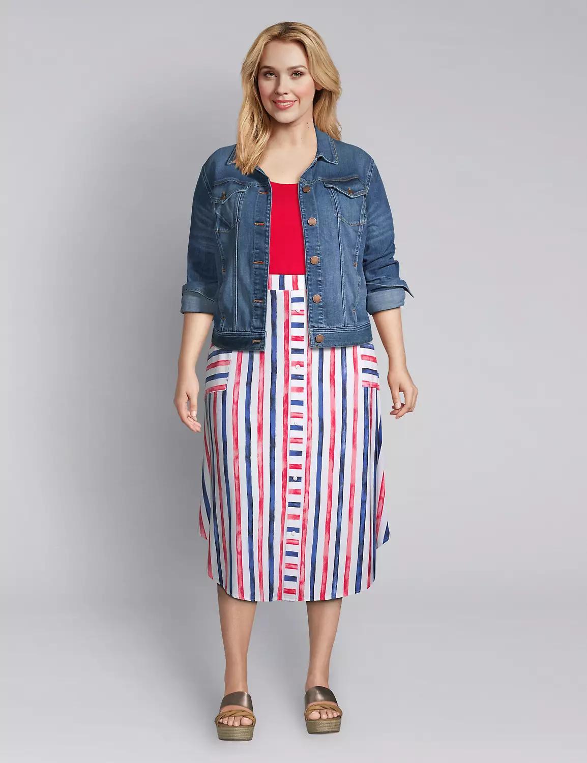 Striped Crepe Midi Skirt Product Image