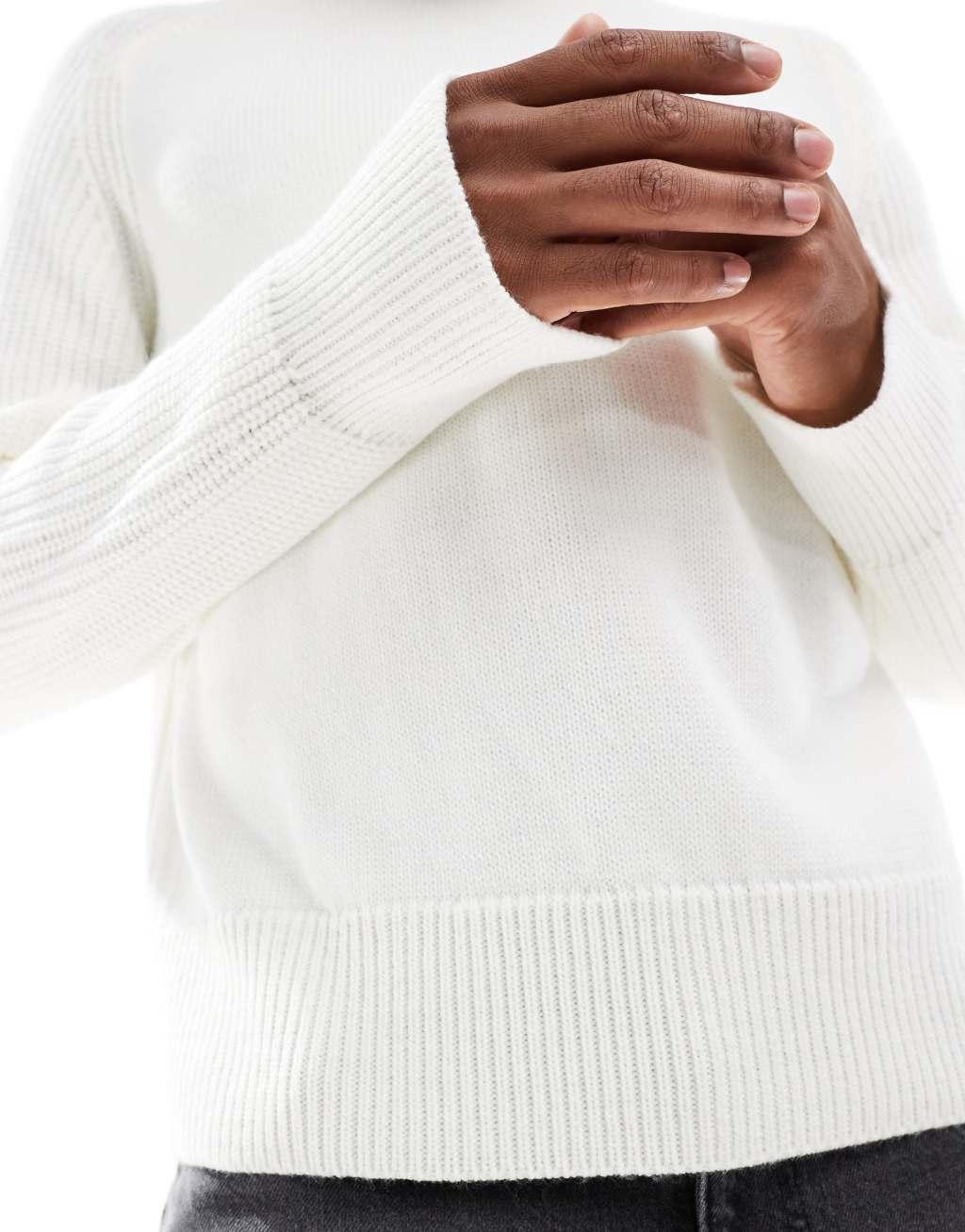 ASOS DESIGN relaxed boxy knit sweater with ribbed sleeves in ecru Product Image