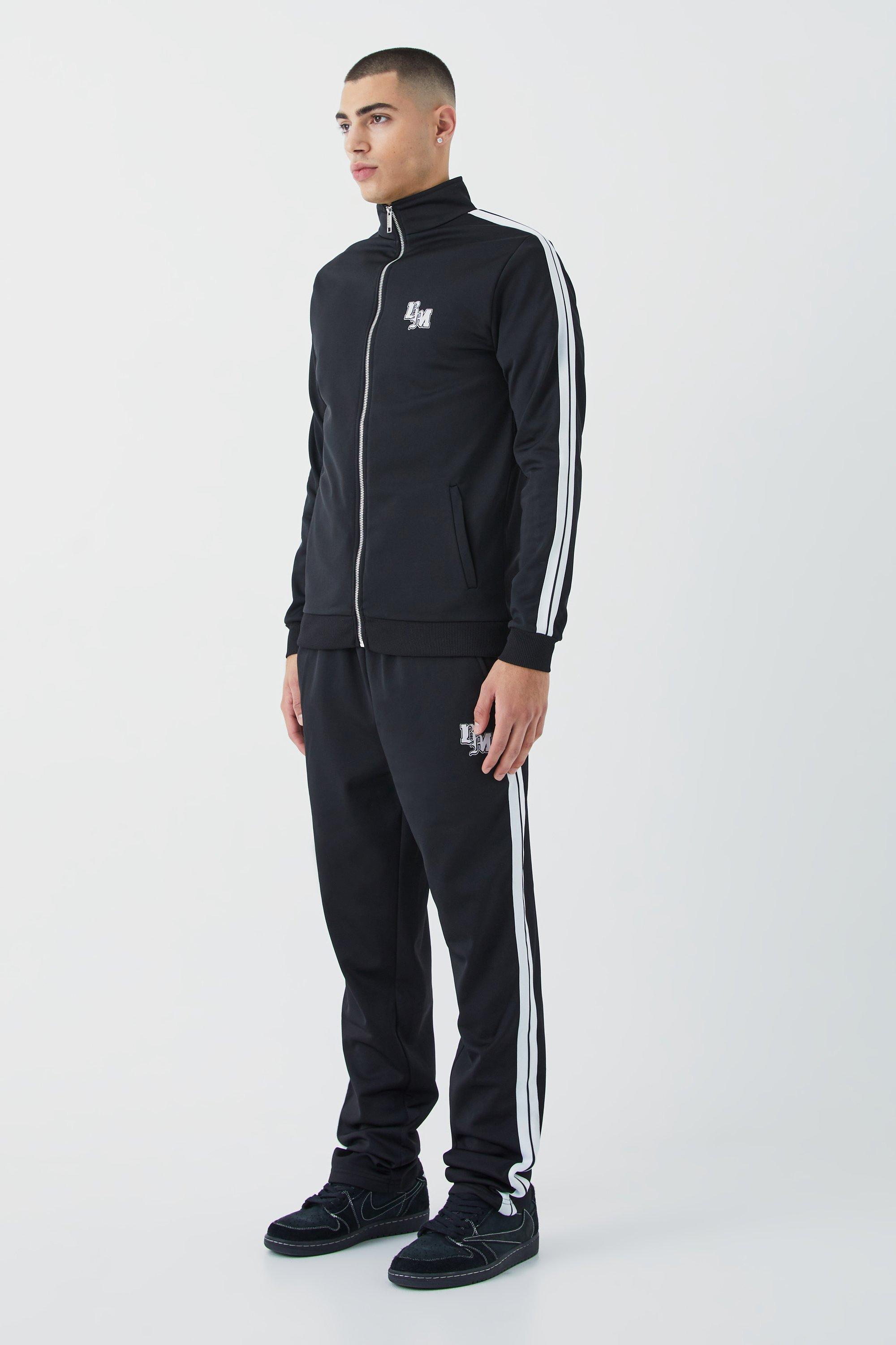 Slim Fit Tricot Side Tape Funnel Neck Tracksuit | boohooMAN USA Product Image