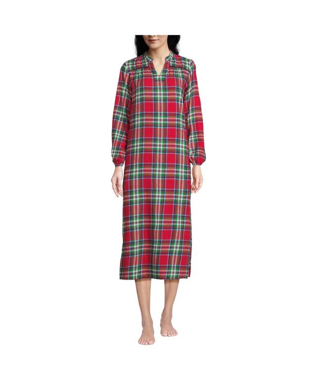 Womens Lands End Long Sleeve Flannel Nightgown Blue Linework Floral Product Image