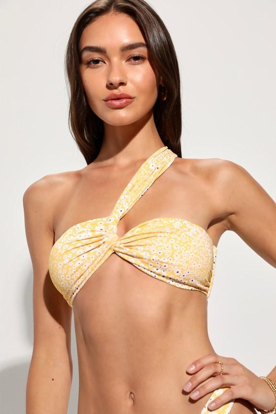 Frankie Yellow Floral Knotted Bandeau Bikini Top Product Image