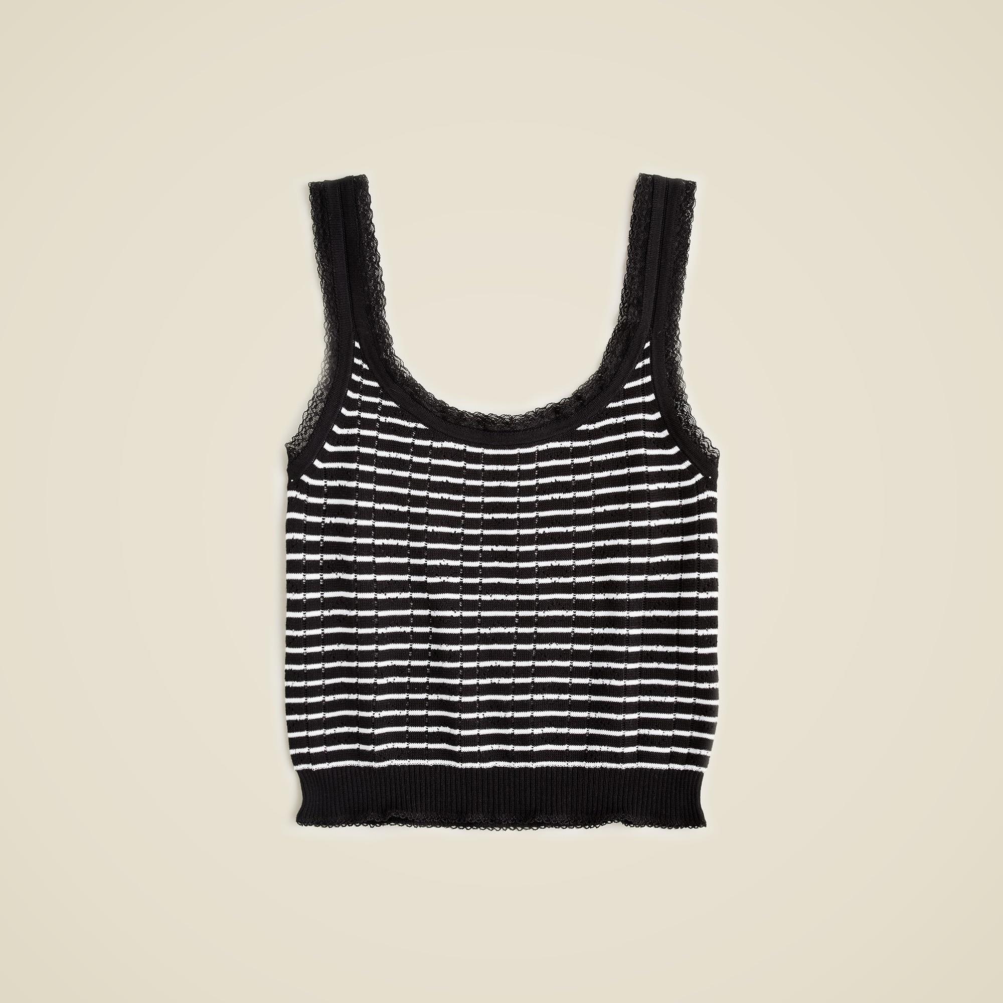 Pointelle sweater-tank in striped premium ultrafine cotton Product Image