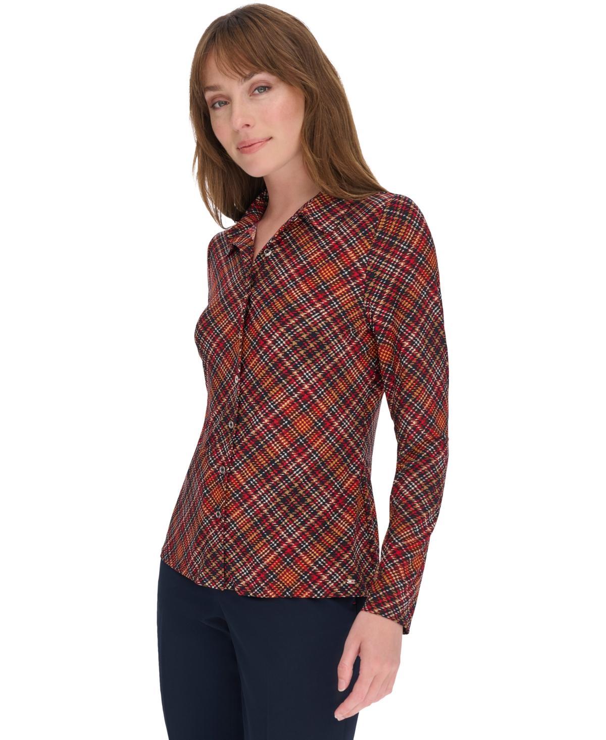 Tommy Hilfiger Womens Printed Button-Front Shirt - Midnt product image