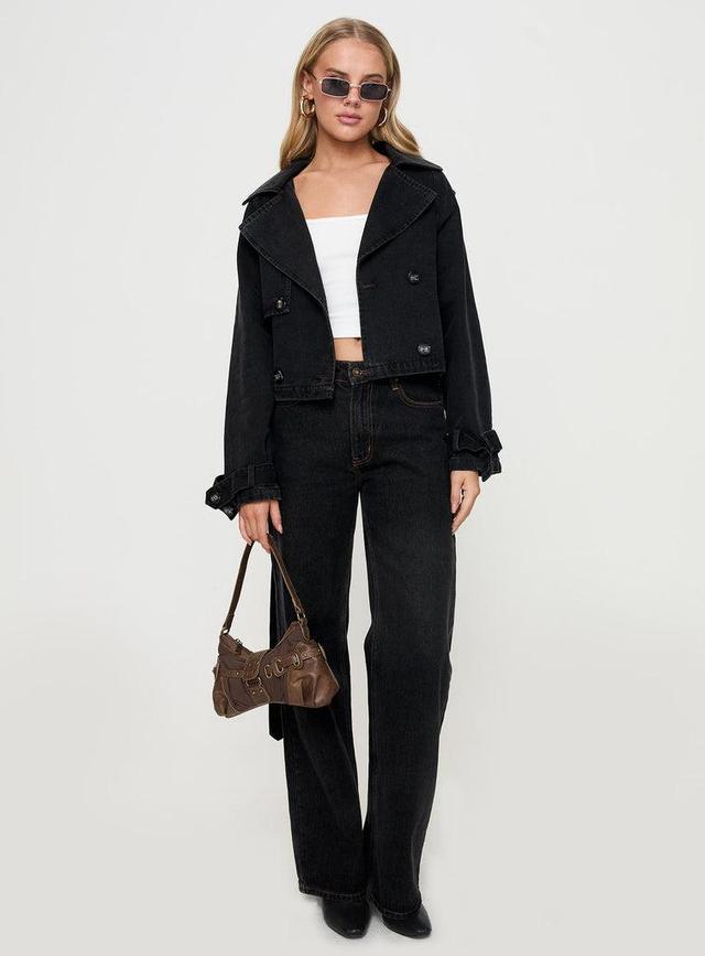 Too Soon Cropped Trench Washed Black Product Image