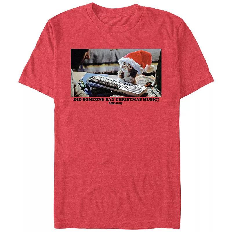 Mens Gremlins Gizmo Christmas Music Graphic Tee Red Grey Product Image