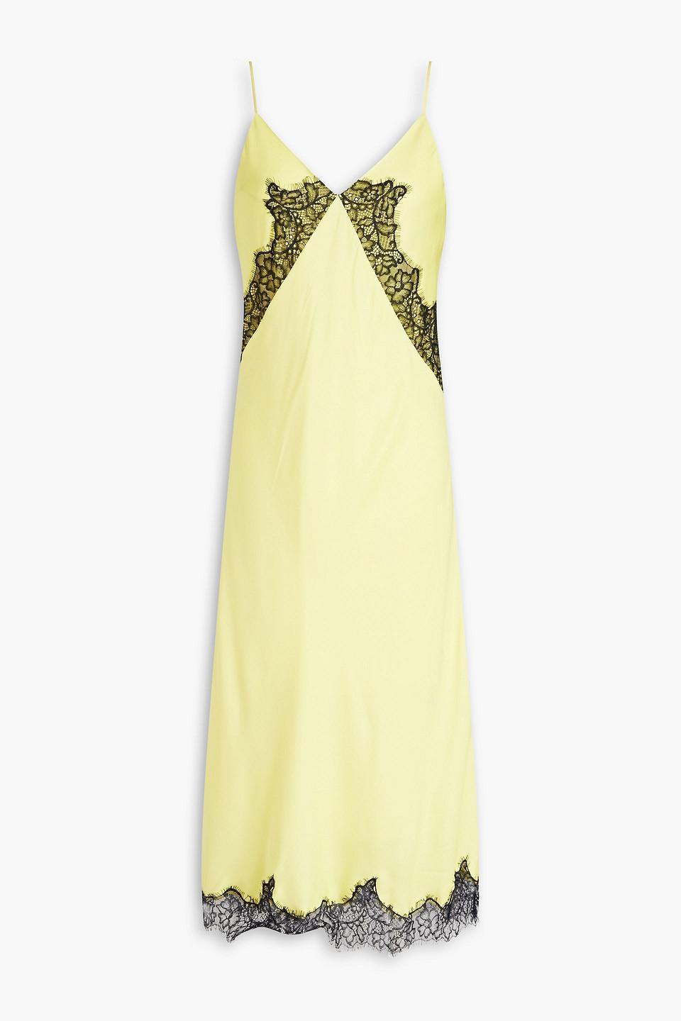 Logan Lace-trimmed Silk-blend Satin Midi Slip Dress In Yellow Product Image