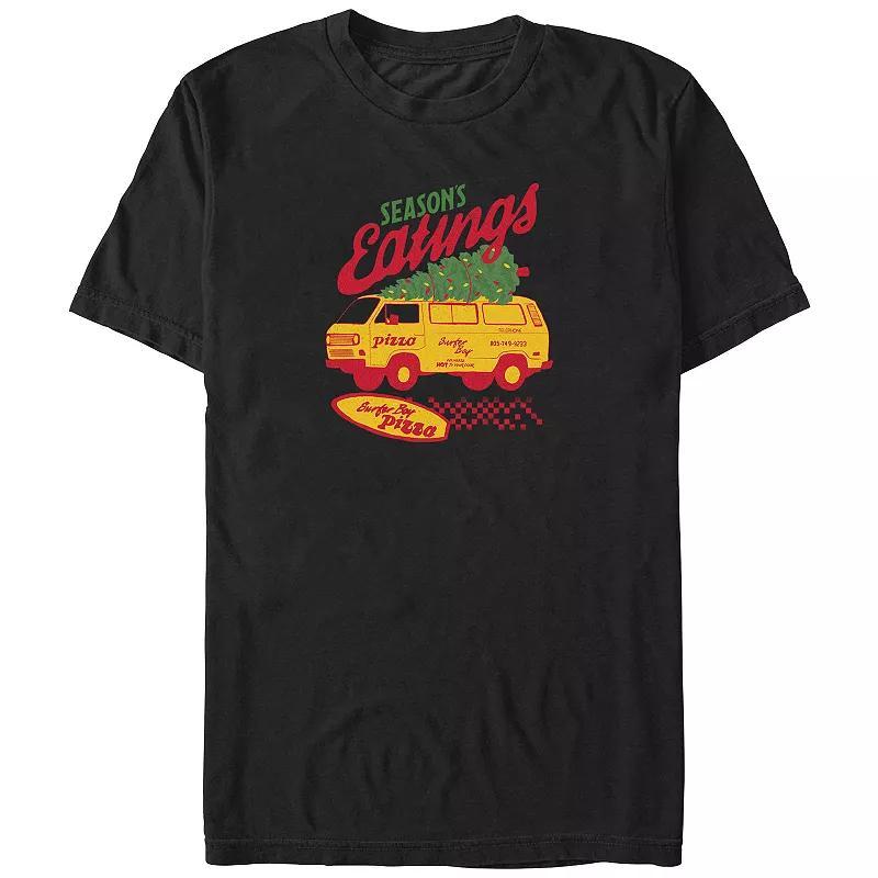 Mens Stranger Things Surfer Boy Pizza Seasons Greetings Graphic Tee Product Image