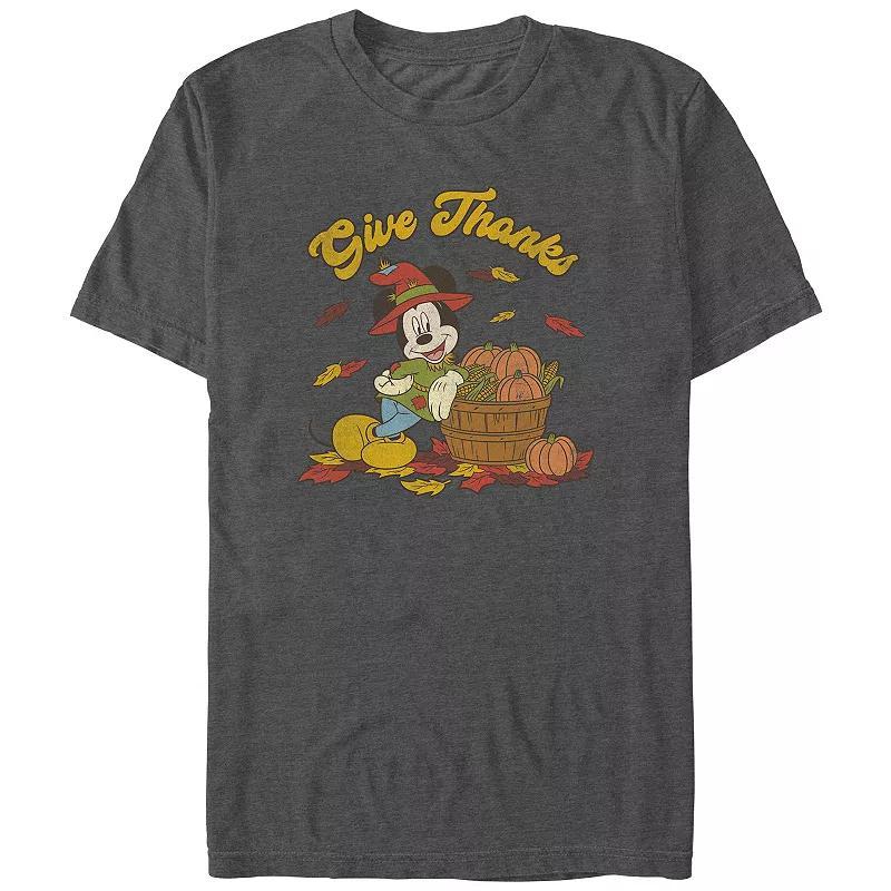 Disneys Mickey Mouse Thankful Vibes Mens Graphic Tee Grey Heather Product Image