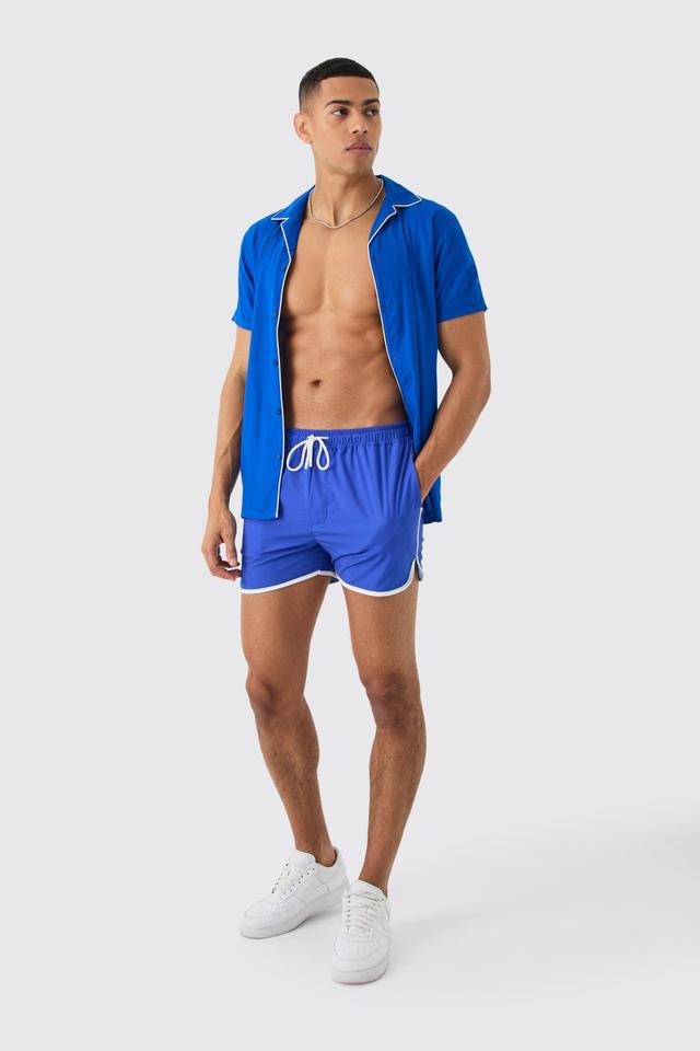 Short Sleeve Plain Piping Shirt & Swim Set | boohooMAN USA Product Image