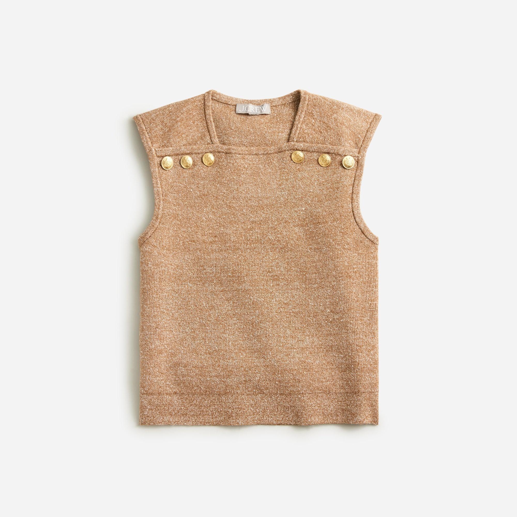 Sweater shell with buttons in merino-linen blend Product Image