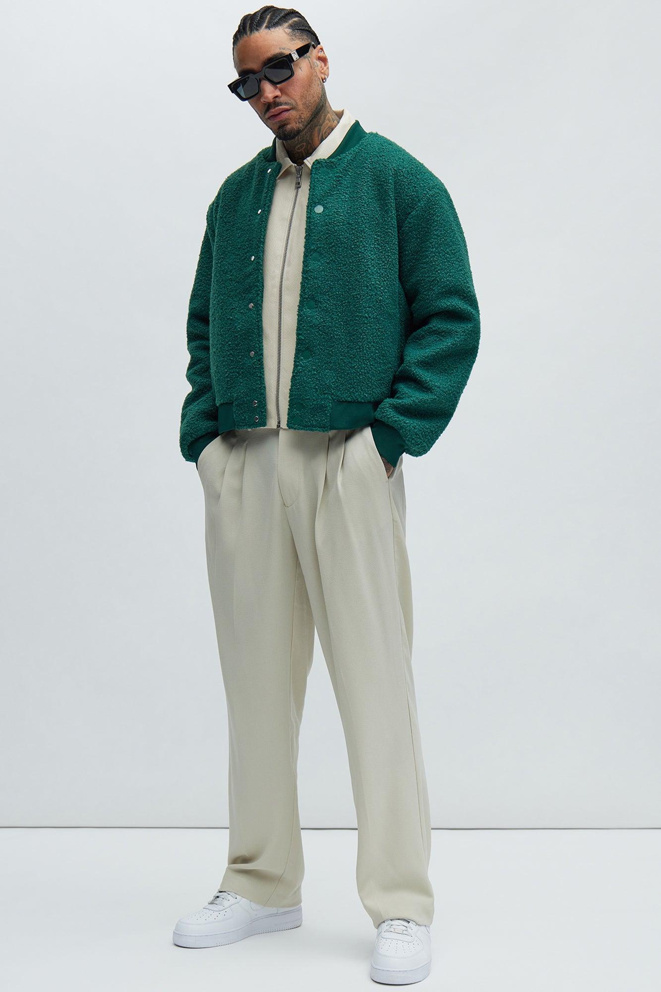 End Up Boucle Varsity Jacket - Green Product Image