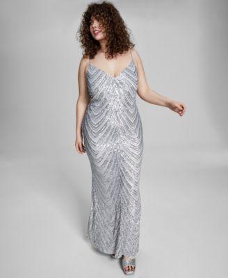 Trendy Plus Size Sequined V-Neck Sleeveless Gown Product Image