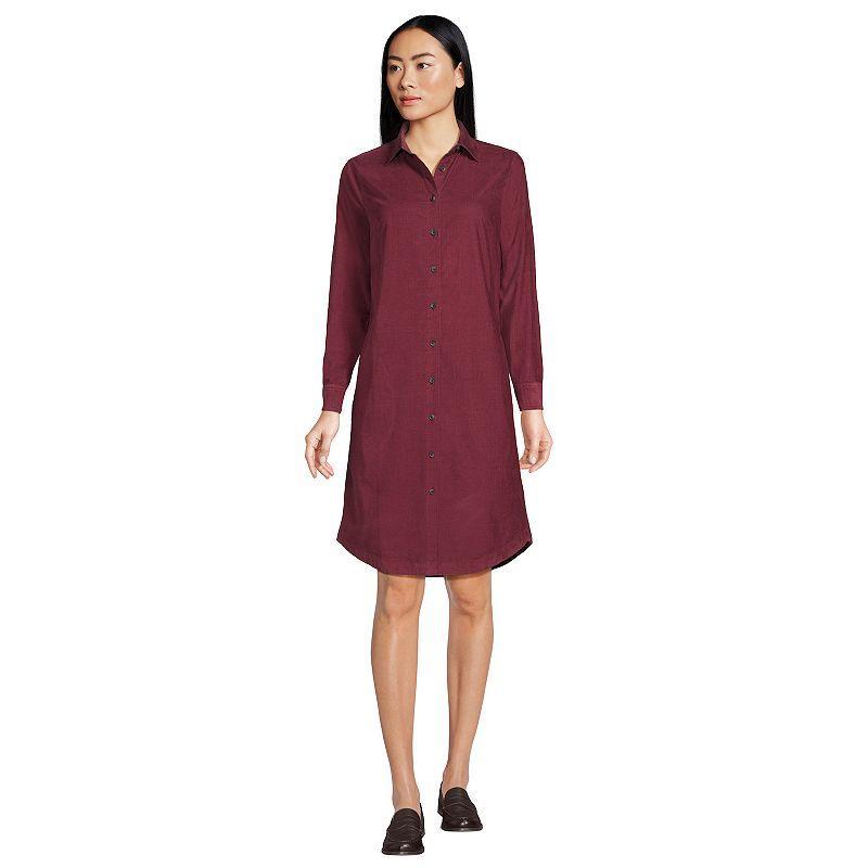 Womens Lands End Pinwale Cord Button Front Dress Rich Red Product Image